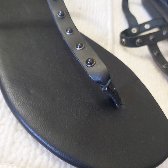 Bianco leather thong sandals black studded flats y2k - Picture 12 of 14